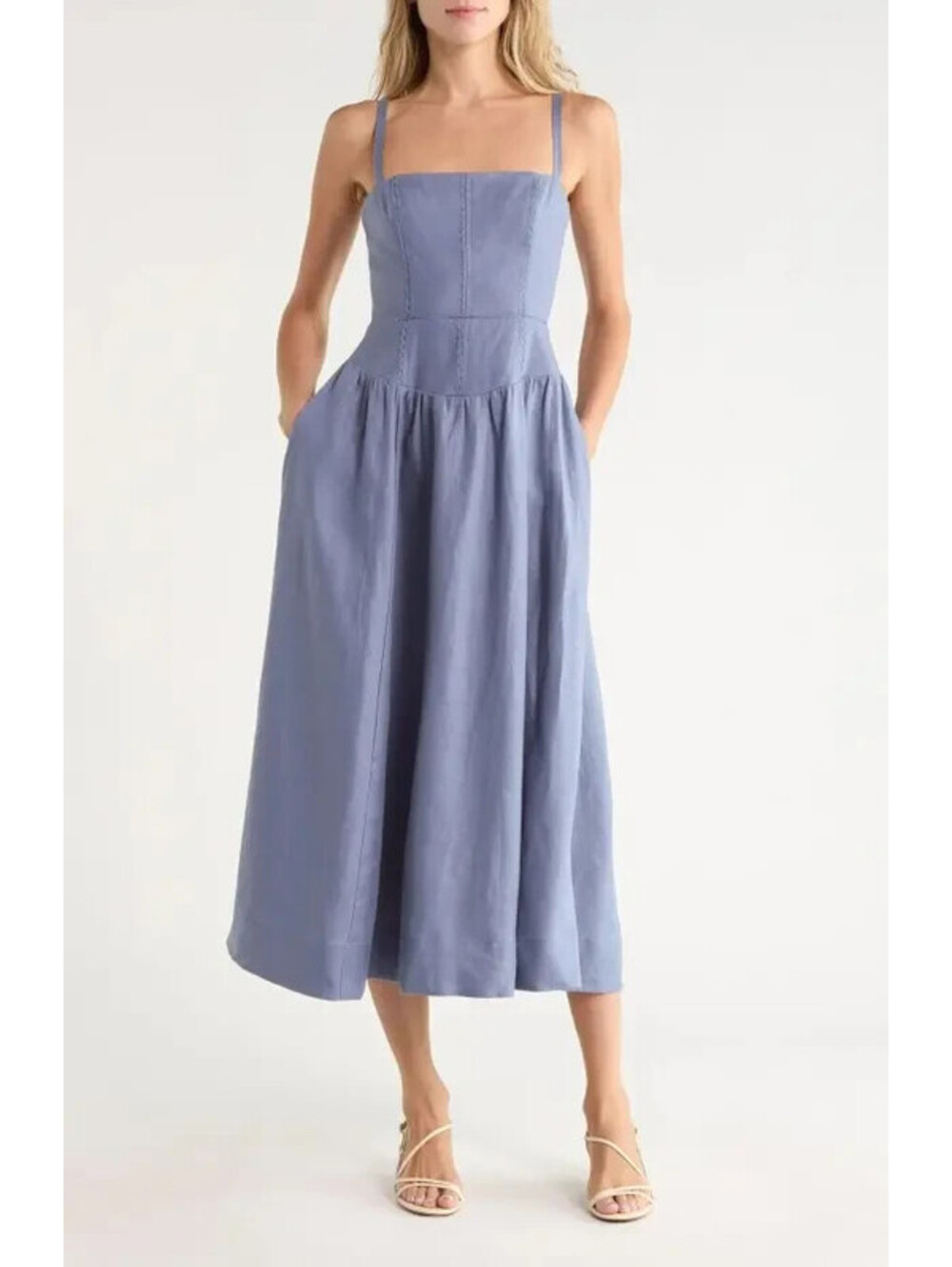 NEW Reformation Katarin Linen Dress in Blue Sz 4 #MD2661